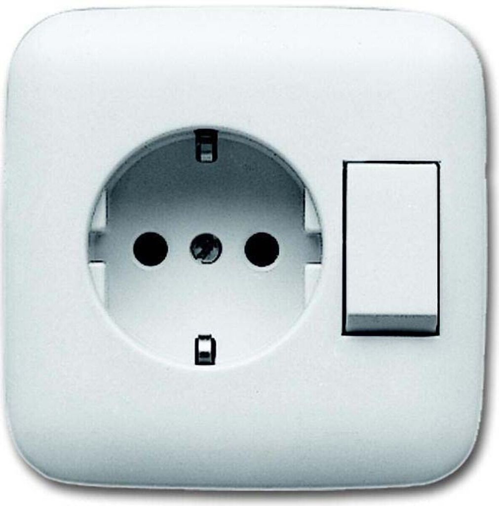 A white electrical outlet with a switch.