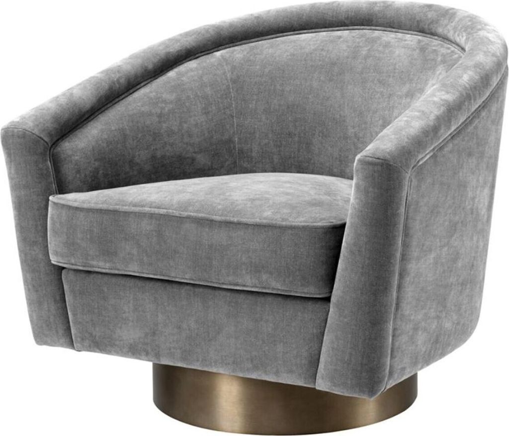 Casa Padrino Drehsessel Grau / Mattgold 85 x 76 x H. 76 cm - Luxus Wohnzimmermöbel