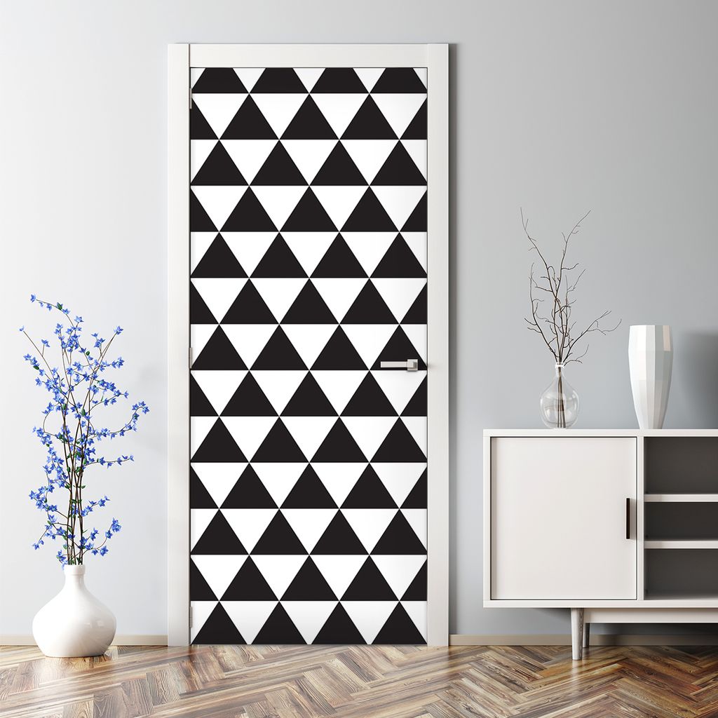 Dekorative Türtato Wandtattoo selbstklebend Klebefolie Türposter Dreieck Schwarz-Weiß 85 x 200 cm