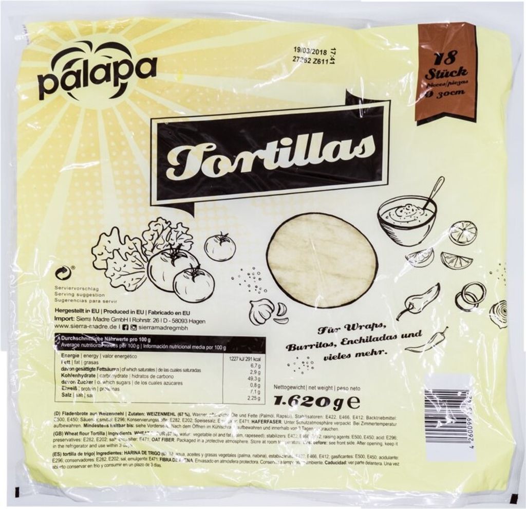 Palapa Weizentortilla frisch 30 cm 18 Stück Produktbild 