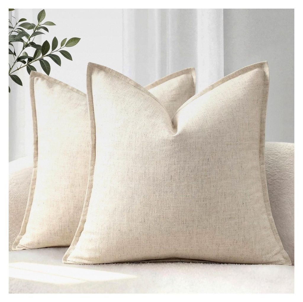 Kissenbezug 40x40 2er Set Weiche Natur-Leinen Kissenhüllen Einfarbige Sofakissen Moderne Kissenbezüge mit Kante Dekokissen für Couch, Bett Wohnz...