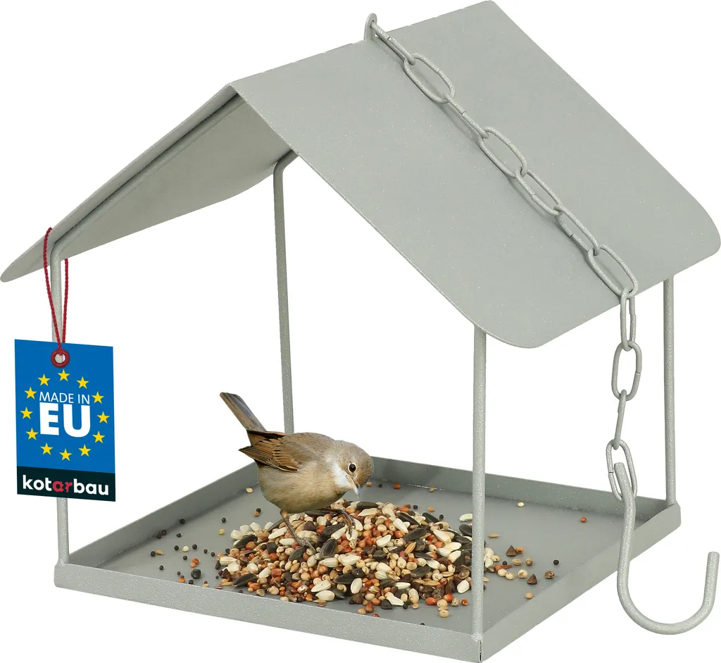 KOTARBAU Mangeoire Oiseaux Extérieur en Métal Gris avec Chaîne 18x18x20 cm
