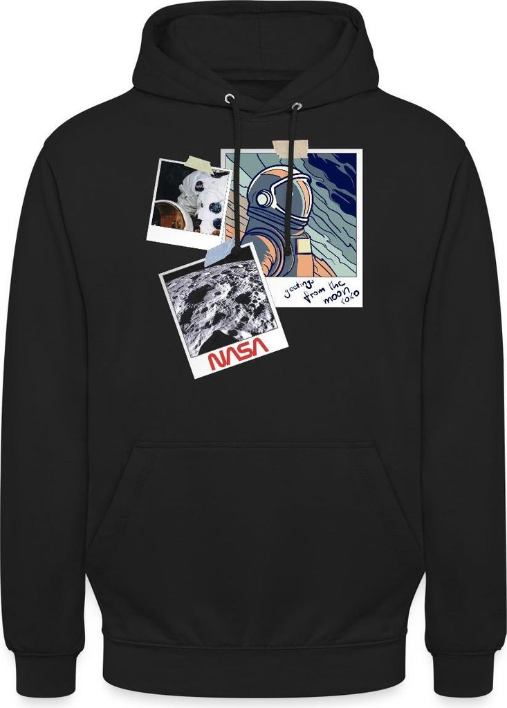 Spreadshirt NASA Greetings From The Moon Design Uni Hoodie, XXL, Schwarz