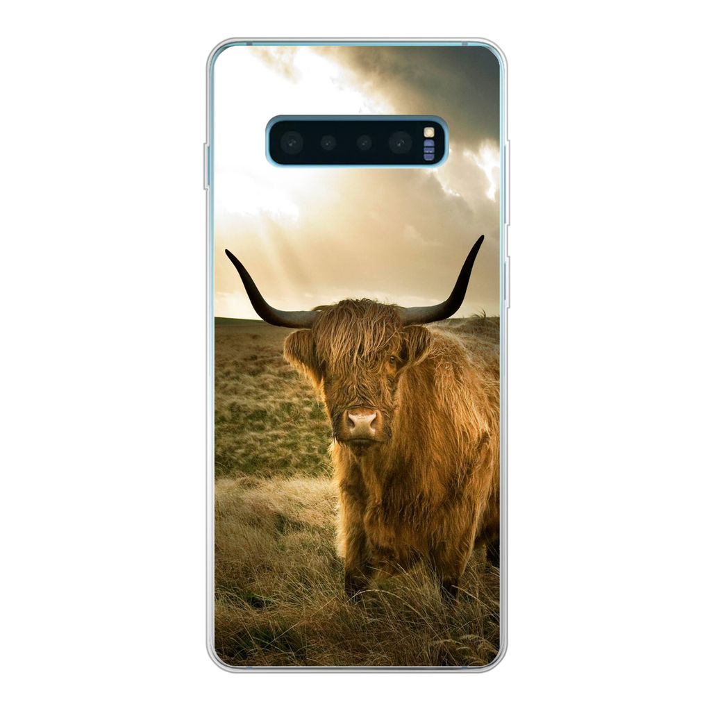 MuchoWow Handyhülle Schutzhülle Hülle für Samsung Galaxy S10 Lite Schottischer Hochländer - Sonne - Tiere Silikon Softcase Handy Hülle - Sc...
