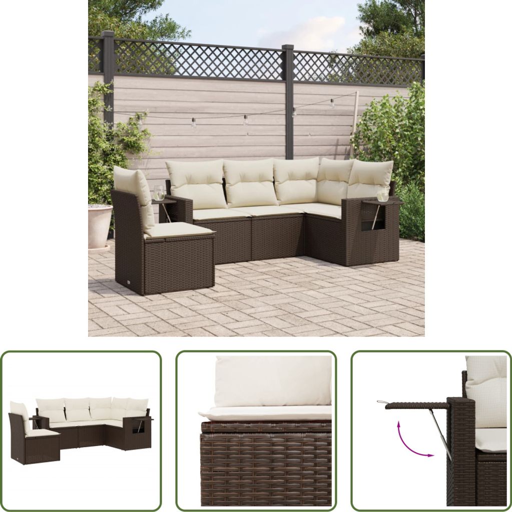 The Living Store 5-tlg. Garten-Sofagarnitur mit Kissen Braun Poly Rattan