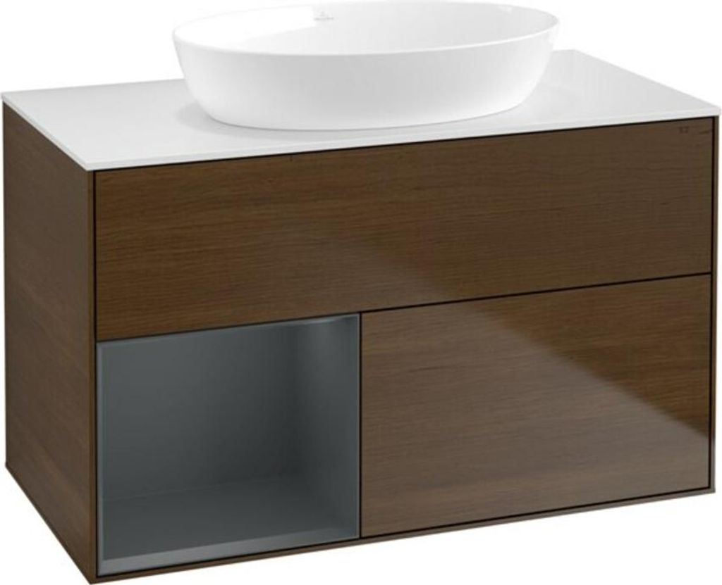 V&B Waschtischunterschrank Wandbeleuchtung Finion 100, Pl wh. m, Reg md m Lac, wal ven