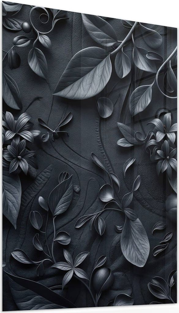Glasbild 40x60cm in XXL für Wohnzimmer, Schlafzimmer Motiv Blumenmuster Dunkel