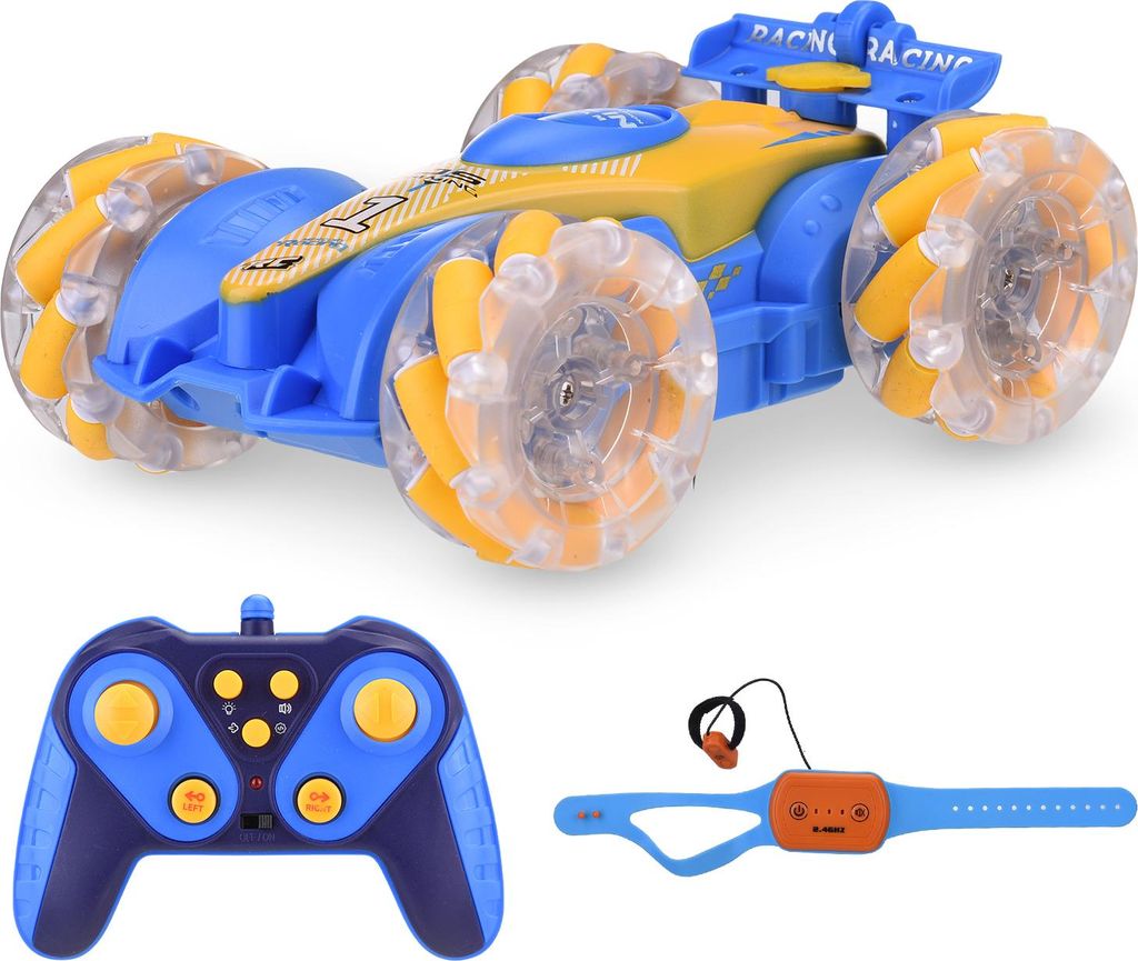 Stunt RC Car mit Gestensteuerung und Sprayfunktion, 360° drehbares ferngesteuertes Drift Car mit LED Lichtern, dynamischer Musik, beidseitiges Fah...