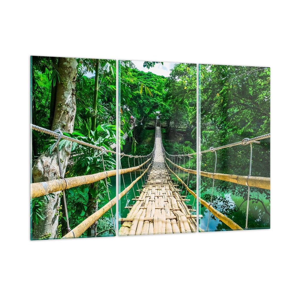 Bilder auf glas - Gehweg Baum Holz Steg - 165x110cm - Glasbilder - Wandbilder - Kunstdruck - zum Aufhängen bereit - Wanddekoration aus Glas - Glas...