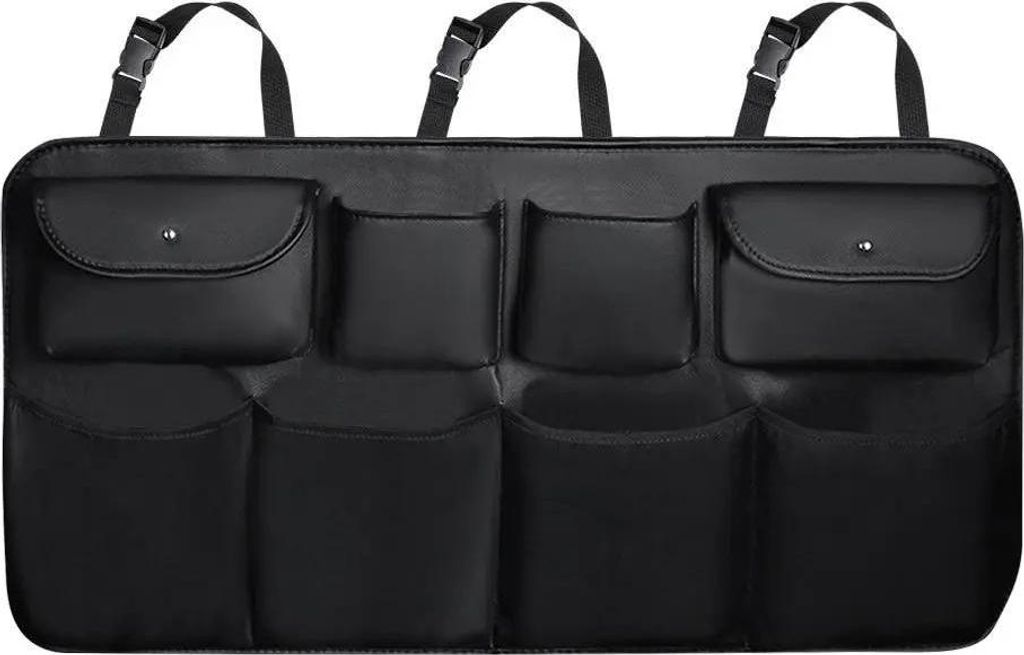 Auto Aufbewahrung - Rücksitz-Organizer - Kunstleder - Mehrere Taschen - 88×48 cm - Belastbar bis 10 kg - Schwarz