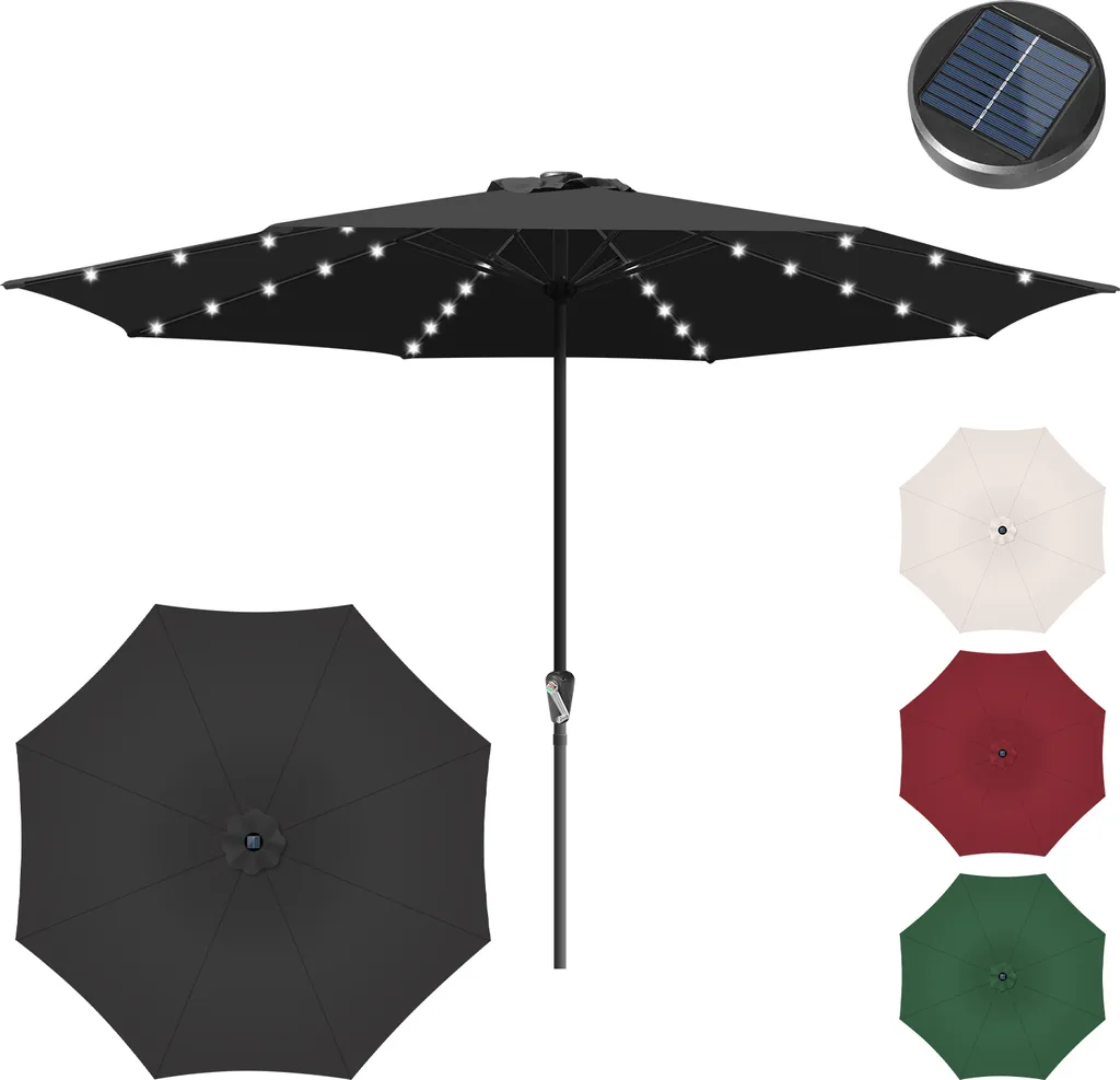 Hengda Ombrellone da Esterno Ø350cm LED Solar UV40+ Tessuto Beige