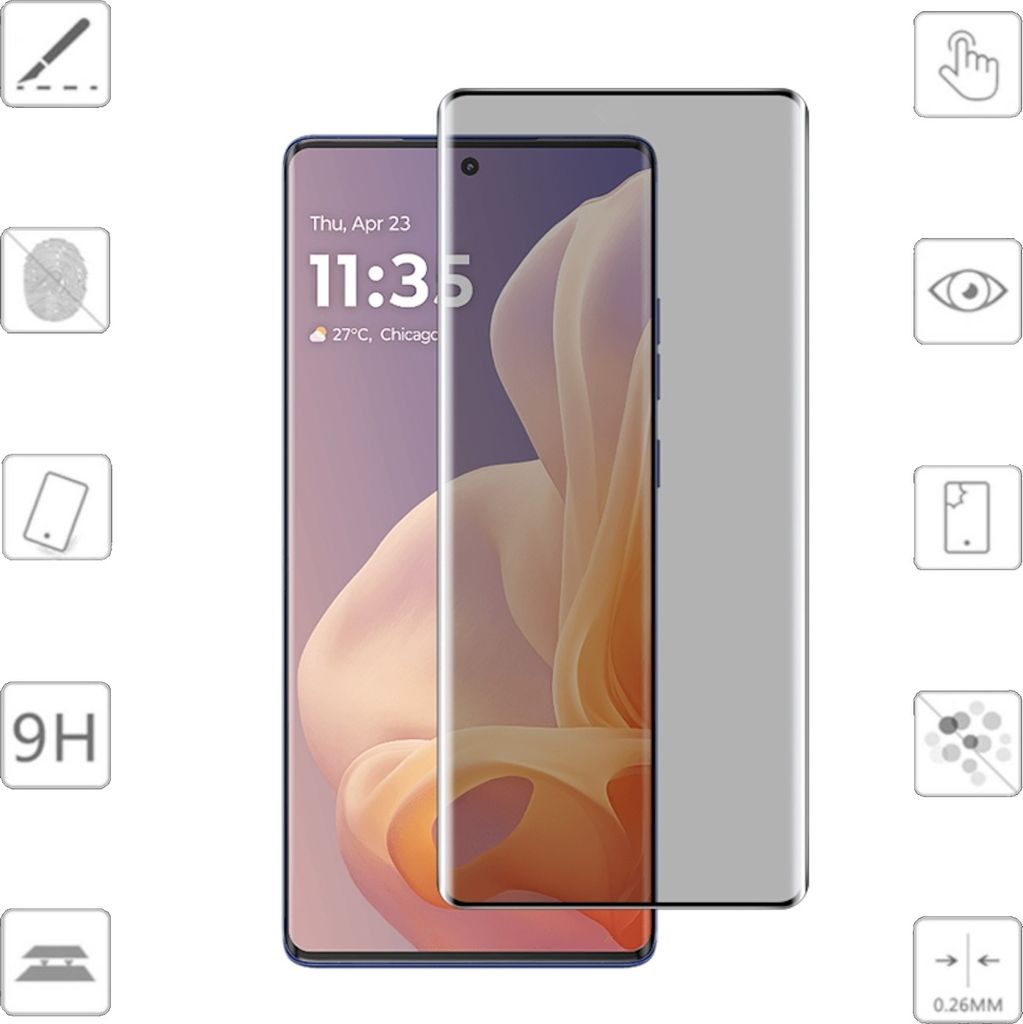 Für Motorola Moto G85 5G 1x 4D Privacy Display Full Curved H9 Hart Glas Folie Schutz