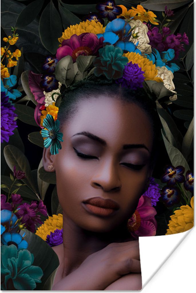 MuchoWow Poster Blätter - Frau - Blumen 20x30 cm - Papierdruck