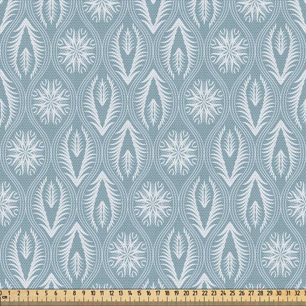 ABAKUHAUS Abstrakt Gewebe als Meterware, Blumenmuster in der japanischen Stil Symmetrical Schneeflockemotiven, 5 M (148 x 500 cm), Blasser Teal Kad...