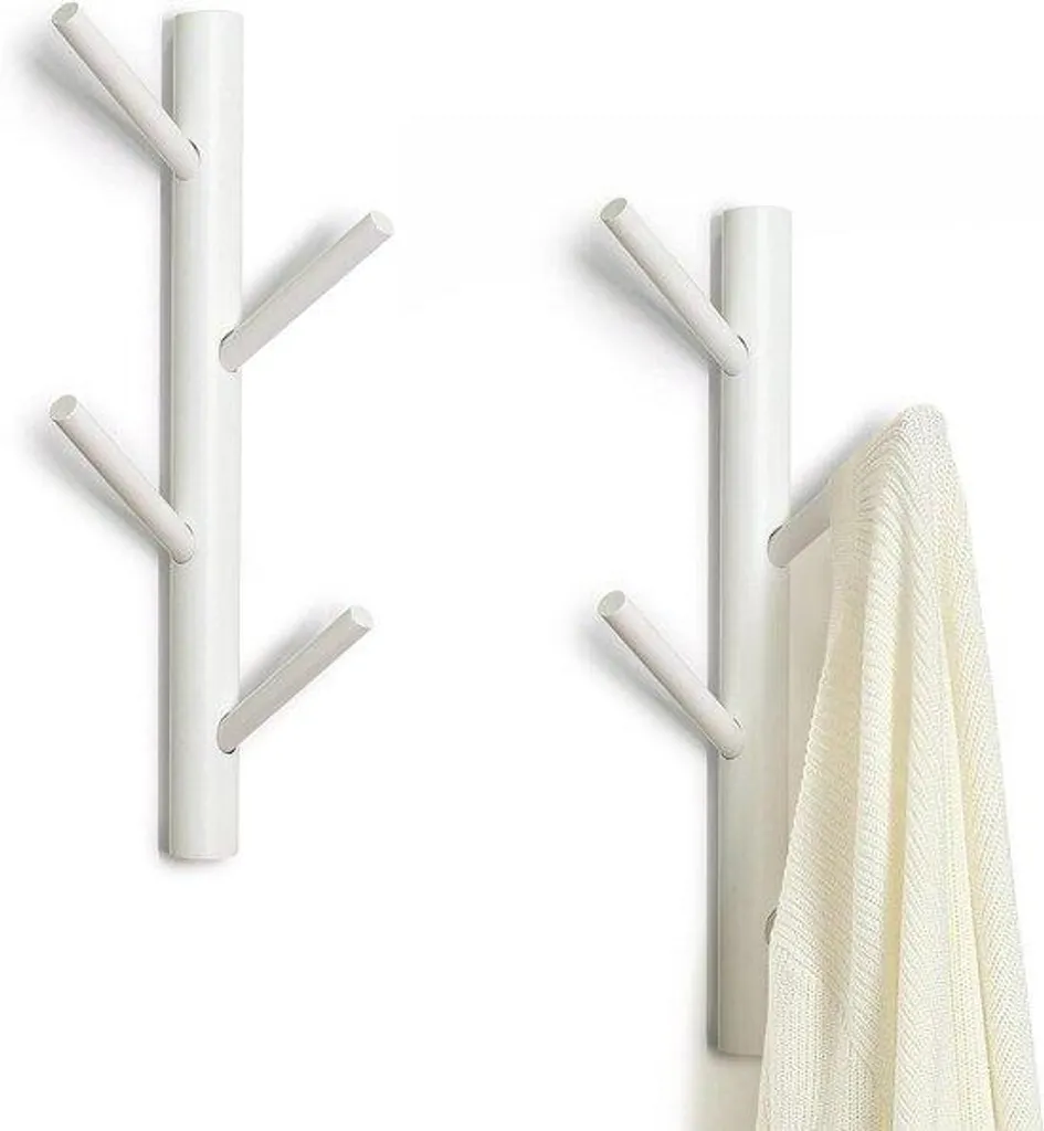 Porte-manteau sur pied en bois blanc 8 patères pour entrée et bureau