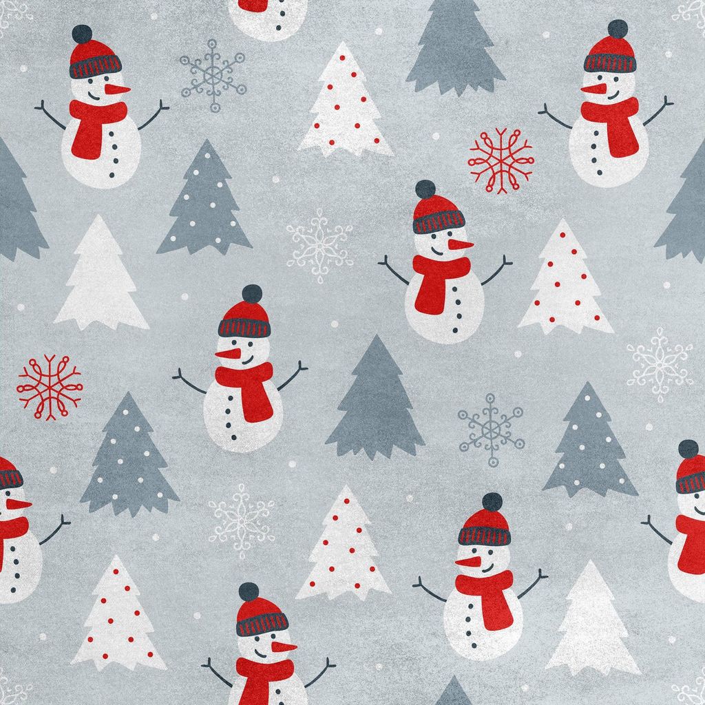 Royal Samt Stoff Polyester Zum Nähen - Motiv Schneemänner und Weihnachtsbäume