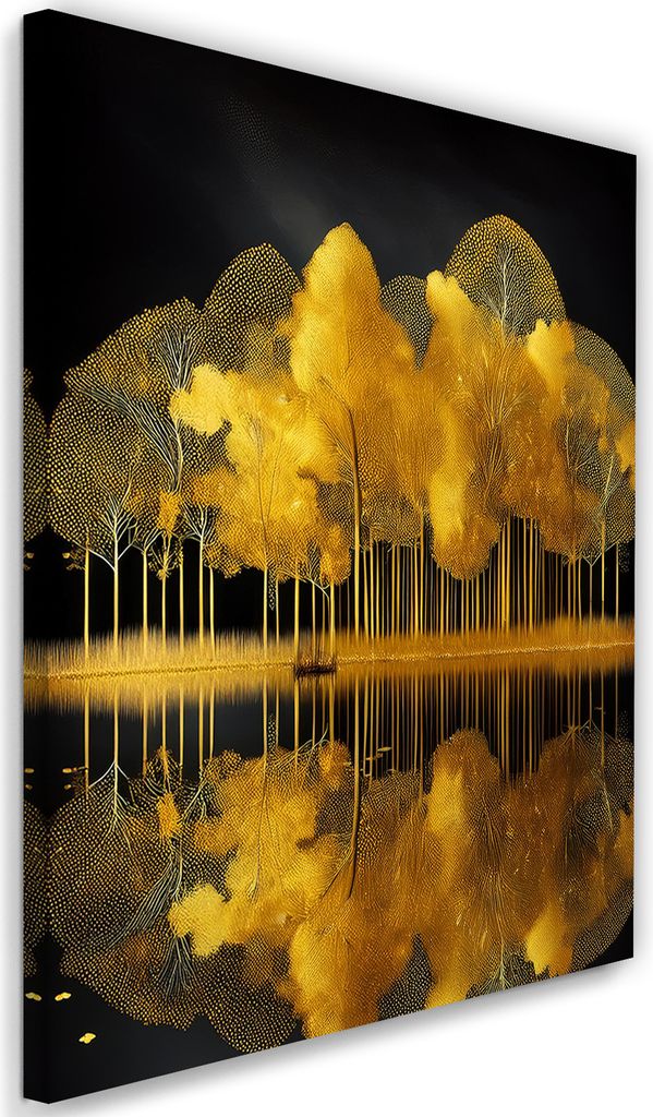 Leinwandbild Goldene Bäume Glamour Landschaft 80x120 Feeby Gold bild für die wand bereit zum aufhängen