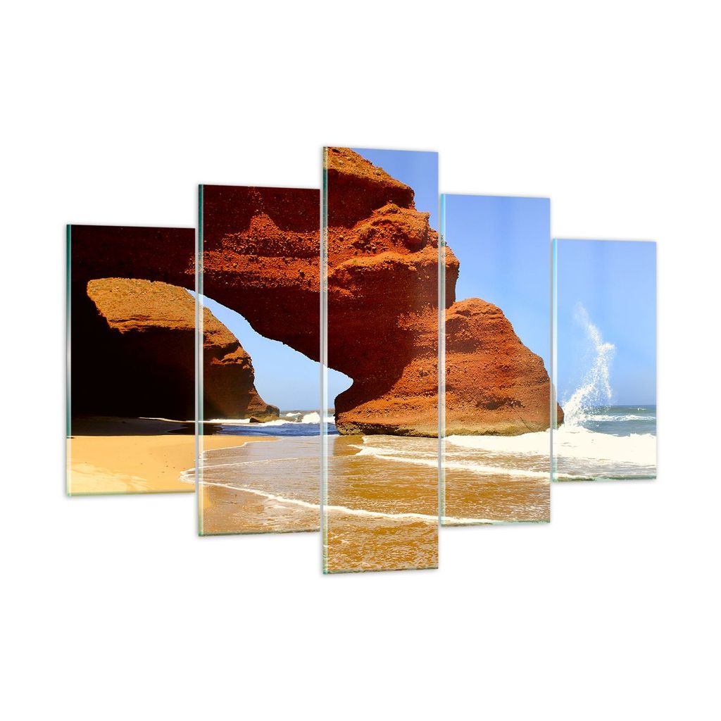 Bilder auf glas - Felsen Sandstein Ozean Natur - 150x100cm - Glasbilder - Wandbilder - Kunstdruck - zum Aufhängen bereit - Wanddekoration aus Glas...