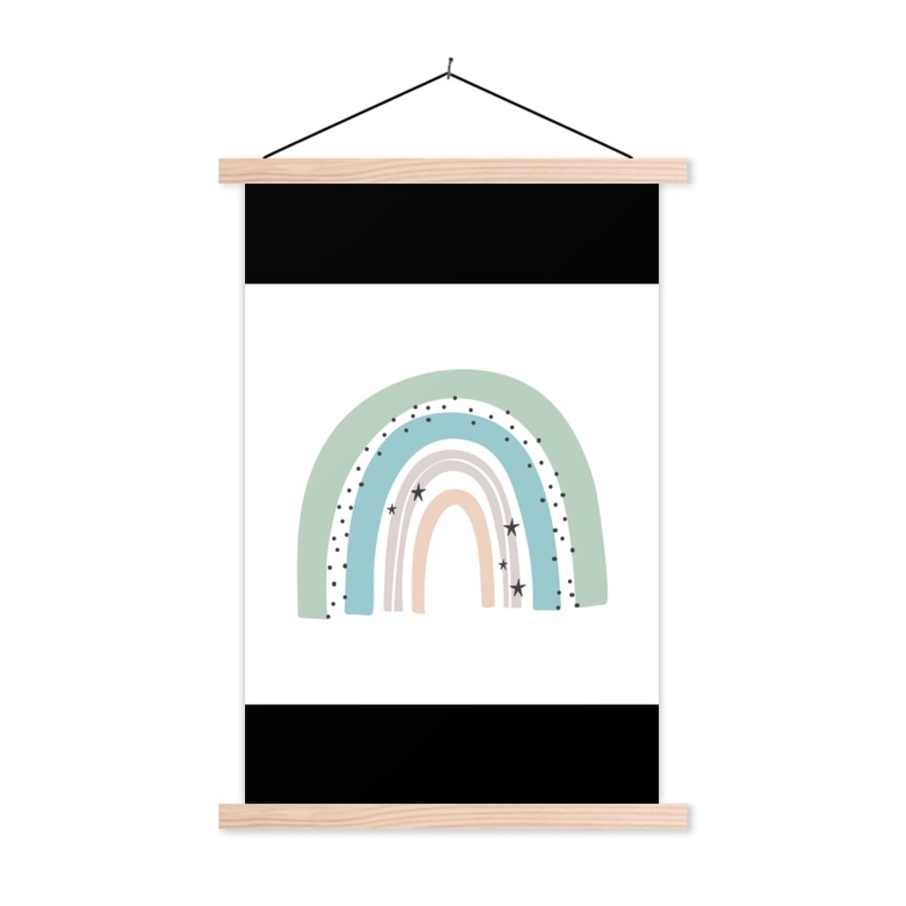 MuchoWow Textilposter Regenbogen - Kinder - Sterne - Tupfen - Pastell 120x180 cm mit holzfarbenen Rahmen - Textil-Plakat