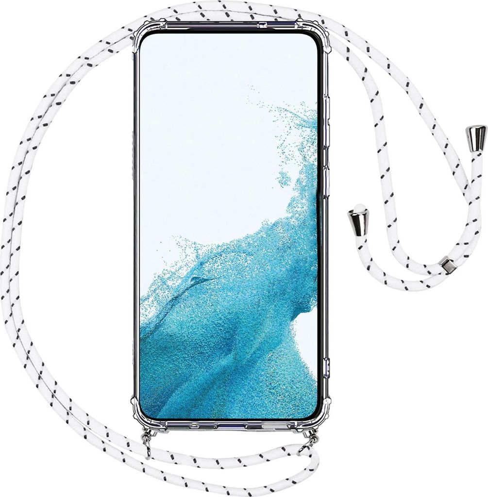 Handykette für iPhone 14 Pro Max Case zum umhängen Schutzhülle Kordel Handy Hülle, Halsband Weiss-Silber