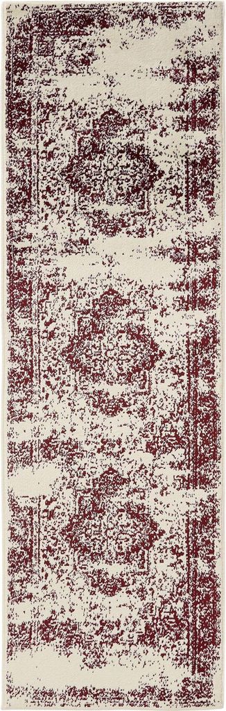 benuta Vintage Teppich Wohnzimmer Suki Creme/Rot 80x240 cm Läufer Wohnzimmerteppich Schlafzimmer weich orientalisch Rechteckig