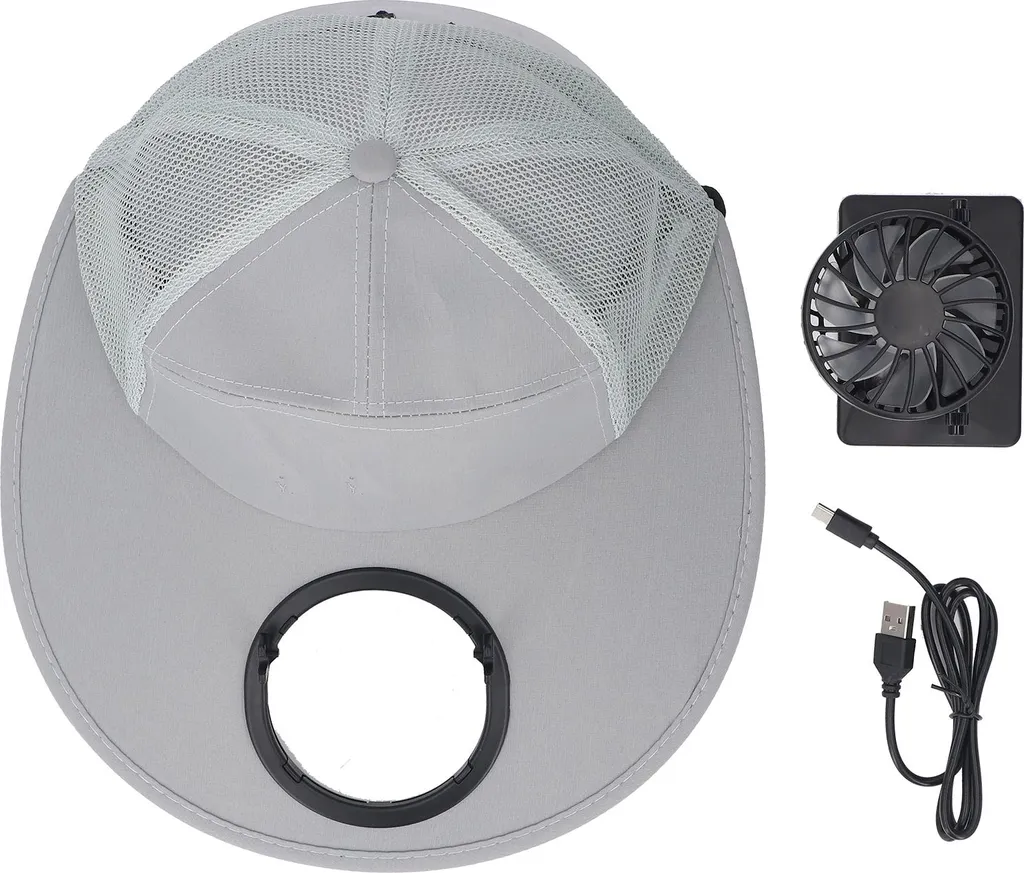 Chapeau Fan Solaire Idéal pour la Pêche et le Travail en Plein Air Gris