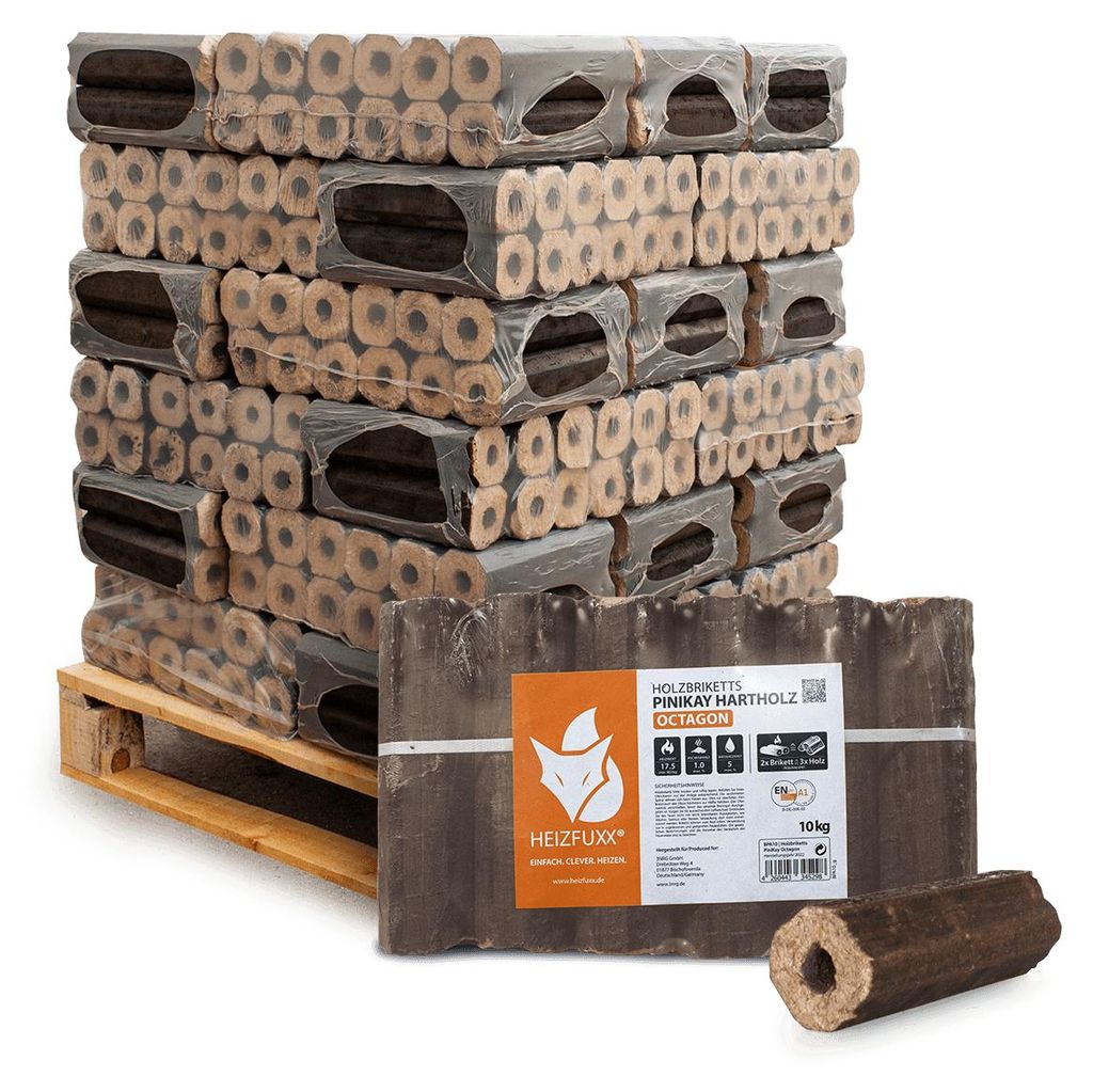 Heizfuxx PiniKay Octagon Holzbriketts Hartholz 10kg x 30 Produktbild 