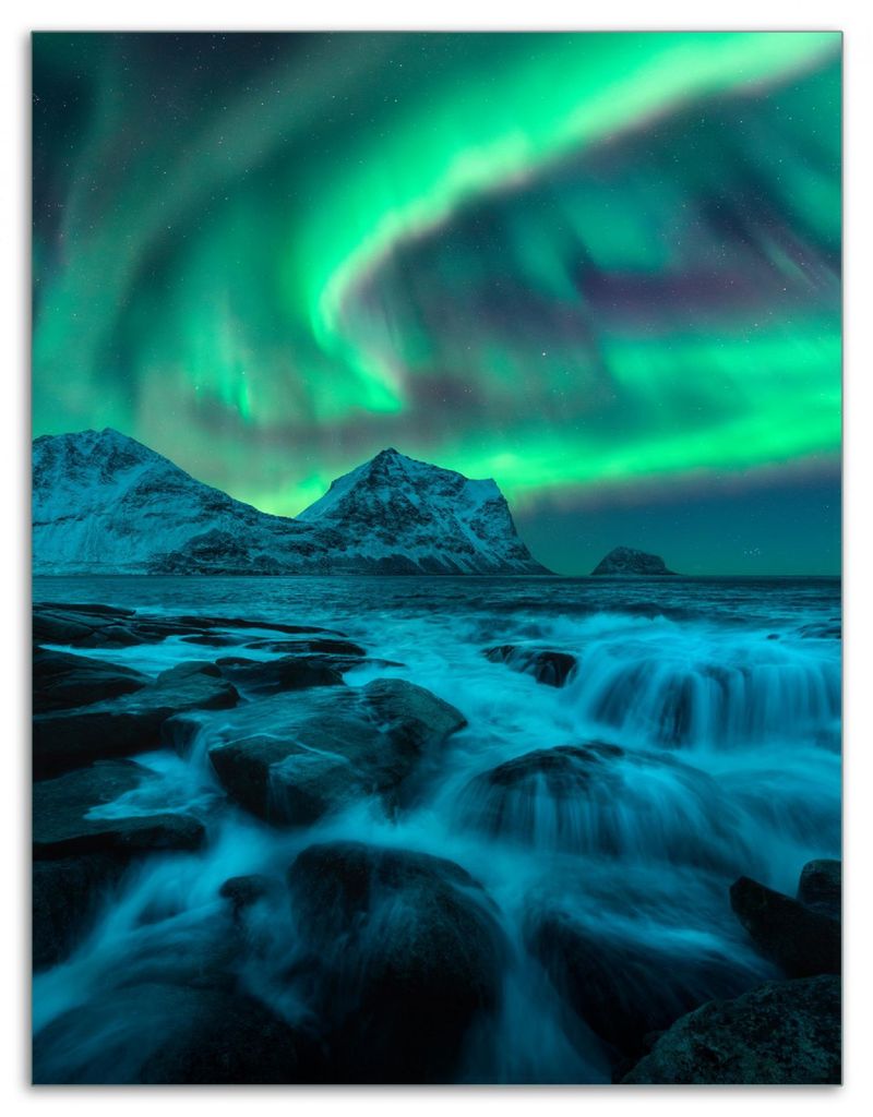 Wallario Herdabdeckplatte aus Glas, Größe 40 x 52 cm 1-teilig, Motiv Aurora über Küste