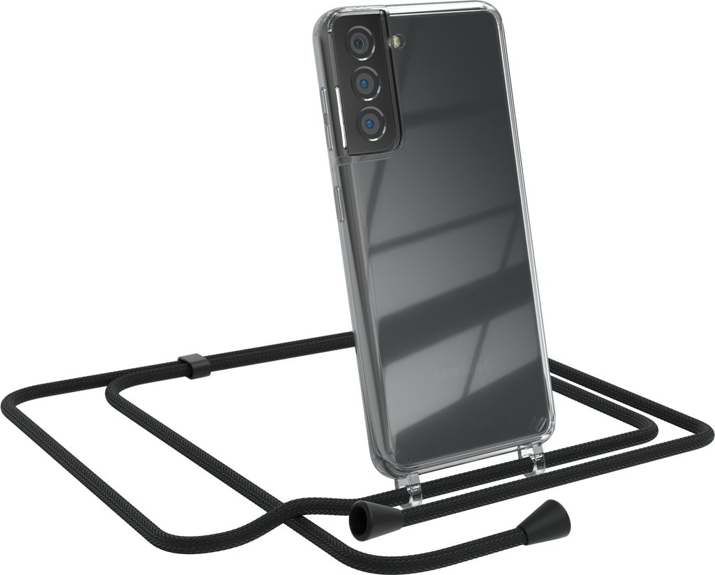 EAZY CASE Handykette kompatibel mit Samsung Galaxy S21 5G, Handyhülle mit Umhängeband, Handykordel, Schutzhülle Clear, Band in Schwarz