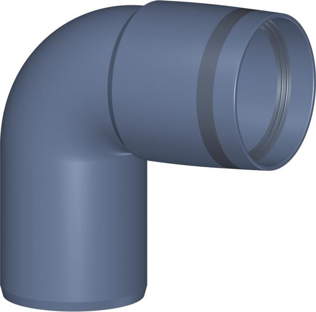 A 3D rendering of a gray pipe elbow fitting.