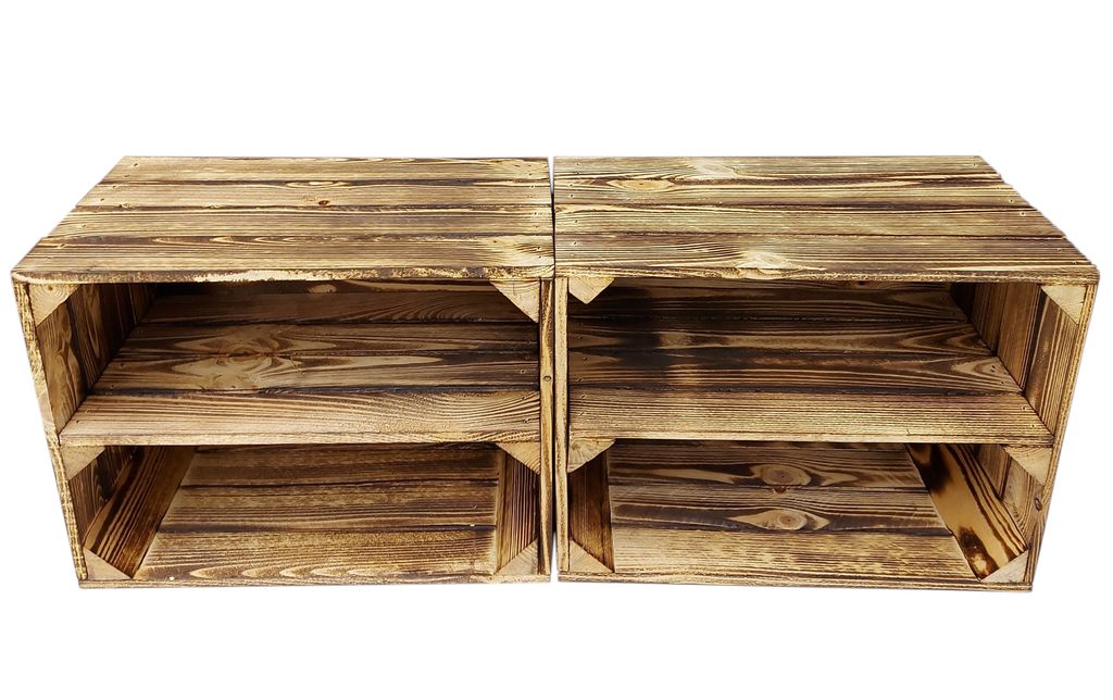 2er Vintage Holzkisten Geflammte mit Regalbrett - 40x30x24 cm - Vintage Deko and Aufbewahrung