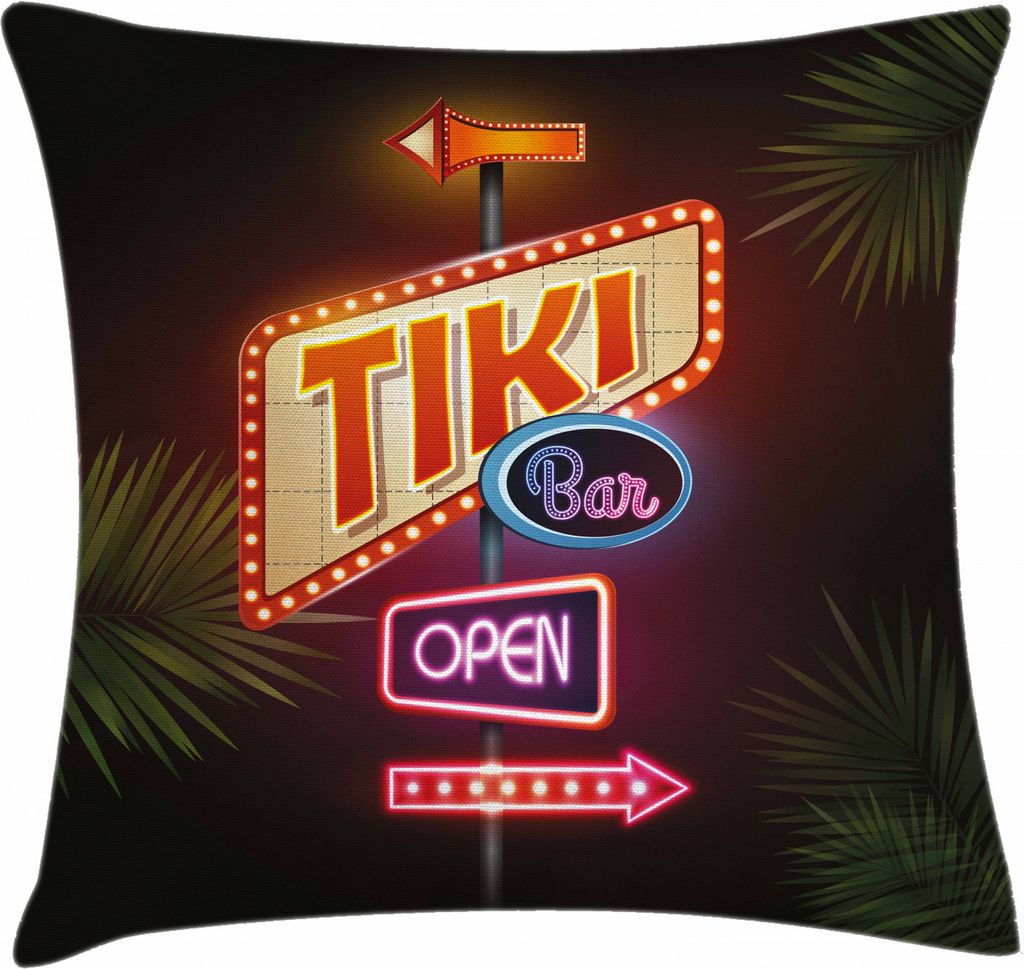 ABAKUHAUS Tiki Bar Kissenbezug, Neon Sign Design, Beidseitiges Digitaldruck mit Reißverschluß Farbfest Pflegeleicht und Waschbar, 60 x 60 cm, Meh...