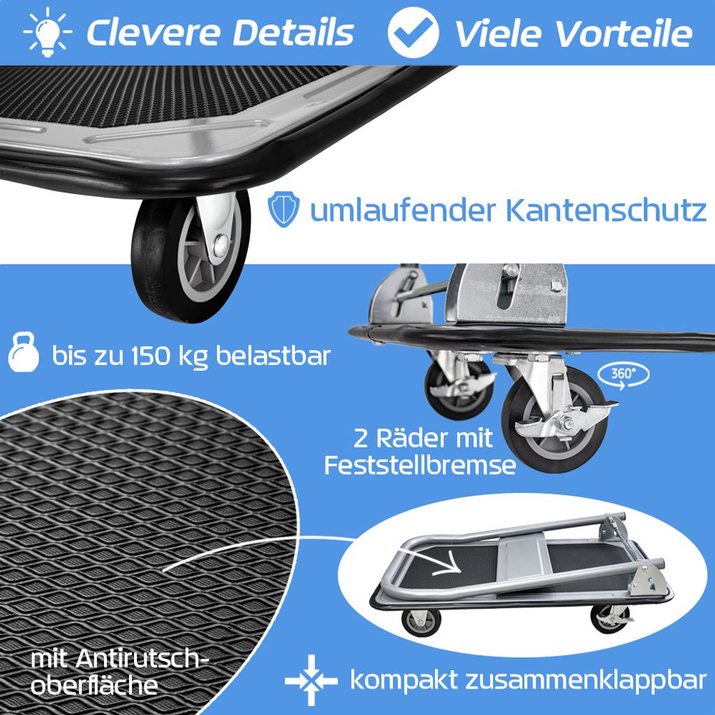 Transportwagen Rollwagen Plattformwagen Klappbar bis 150 kg Produktbild 5