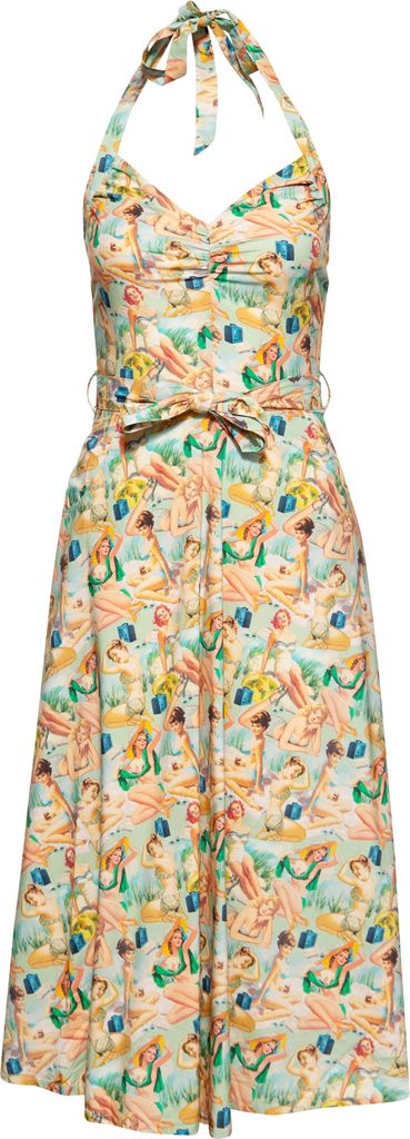 QUEEN KEROSIN Neckholder Bleistiftkleid Mit All-Over-Print Im Pin-Up Stil Grün L