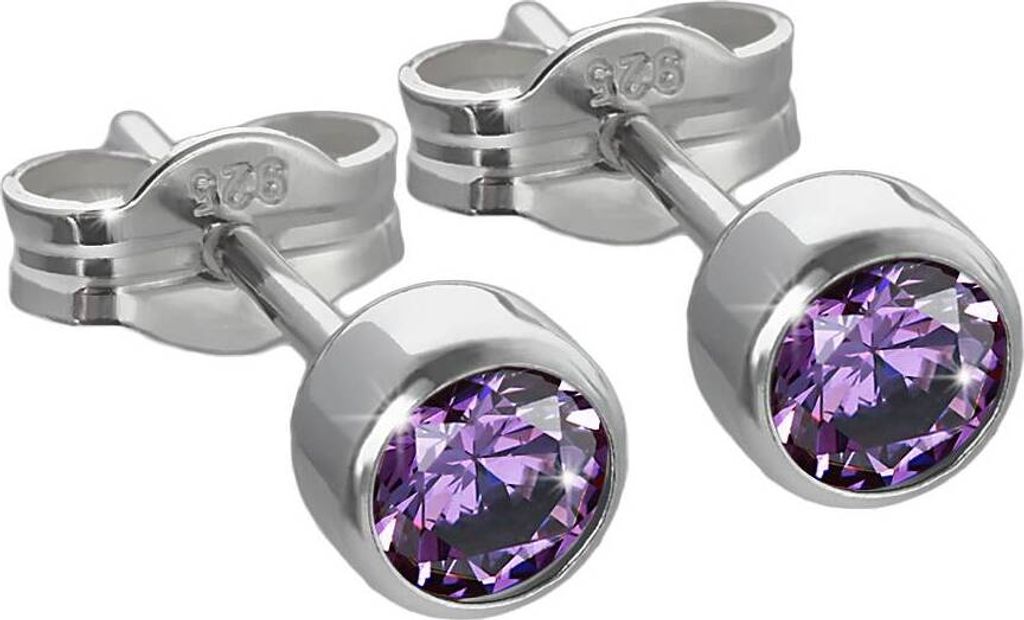 Paar Ohrstecker 925 Silber Rhodiniert 4,50mm Amethyst Zirkonia Damen Herren 6689