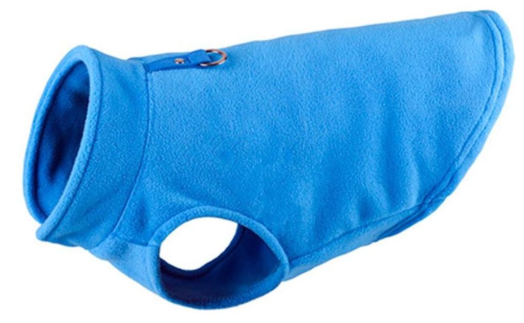 Warme Fleece-Hundejacke mit O-Ring-Leine – Winterpullover für kleine Hunde – Hundebekleidung für kaltes Wetter, Blau, Größe S