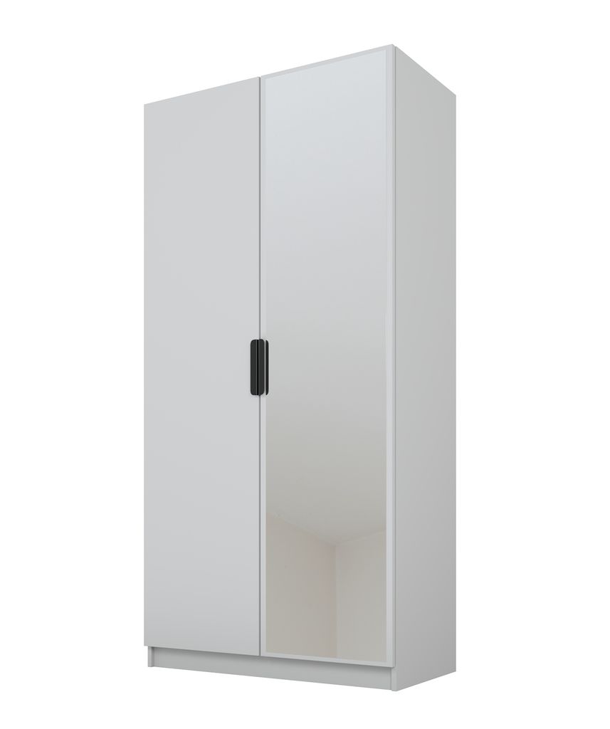 PAWS MOBEL Kippbarer Grau Kleiderschrank 100x52x200 cm, zweitüriger offener Kleiderschrank mit Spiegel, mit Einlegeböden und Kleiderbügel