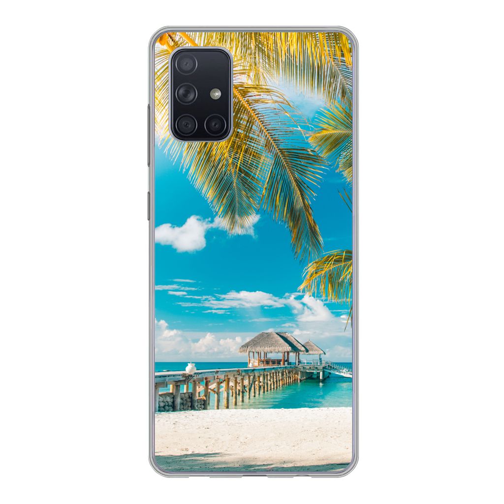 MuchoWow Handyhülle Schutzhülle Hülle für Samsung Galaxy A51 Tropisch - Strand - Palme Silikon Softcase Handy Hülle - Schutzabdeckung