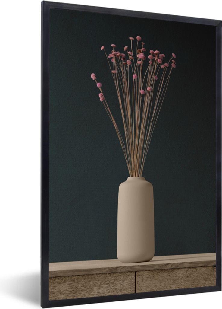 MuchoWow Gerahmtes Poster Vase - Stillleben - Blumen 60x90 cm - Poster mit Schwarzem Bilderrahmen Wandposter Rahmen Foto Bilder - Kunst