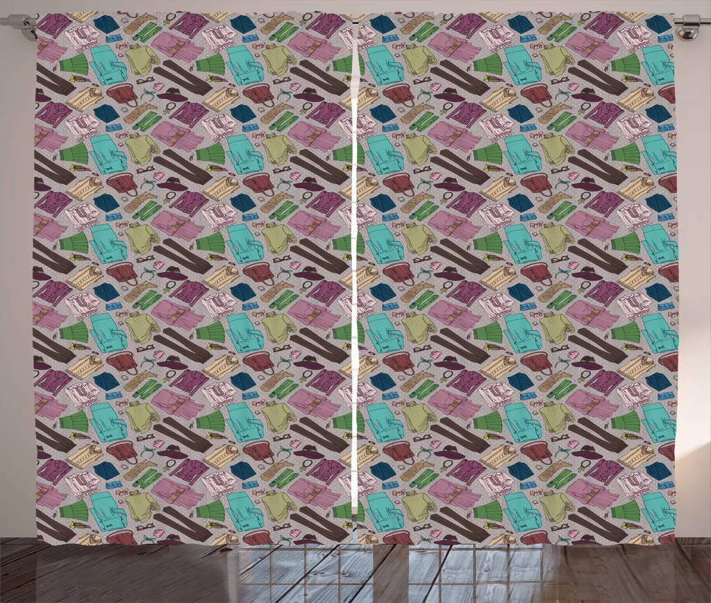 ABAKUHAUS Tenda rustica hipster, abbigliamento donna moda, tende universali per soggiorno con passanti e ganci, 280 x 175 cm, multicolore