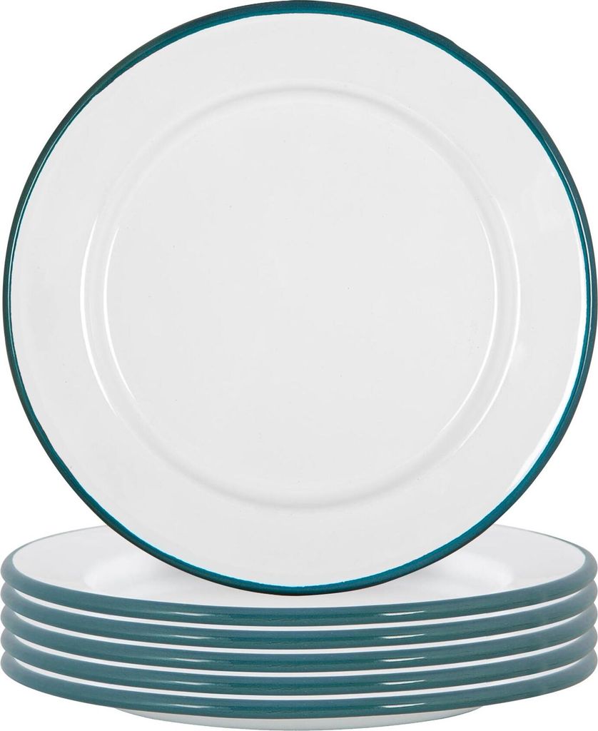 Argon Ta Weiße Emaille-Seitenplatten - Stahl Outdoor-Camping-Geschirr Geschirr - 20 cm - Grün - Packung mit 12