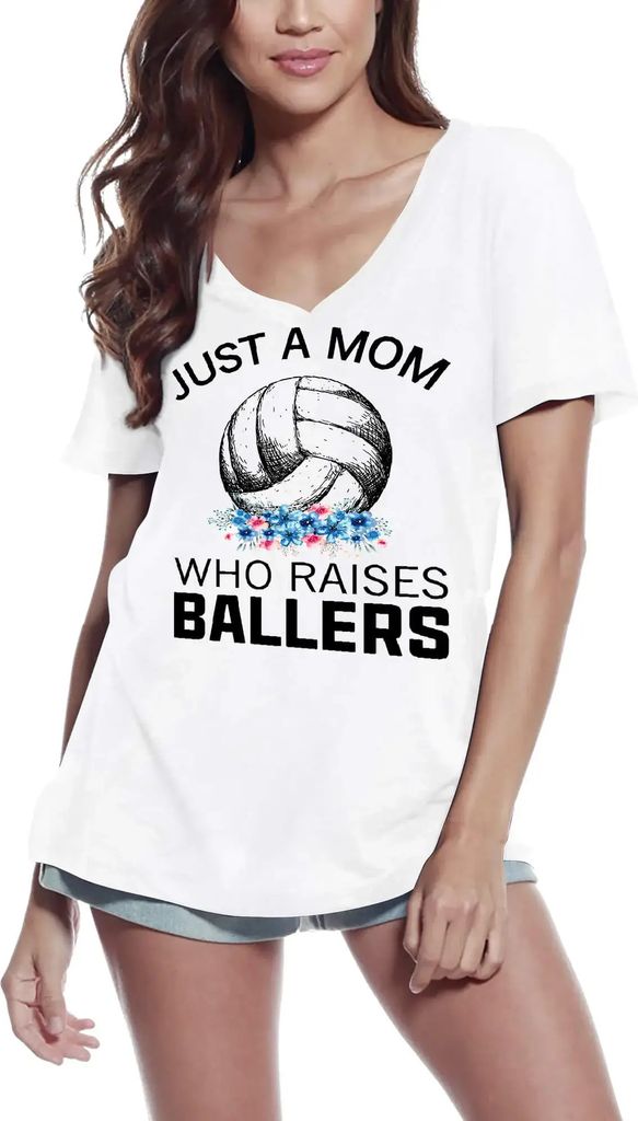 Damen Grafik T-Shirt V-Ausschnitt Nur eine Mutter die Ballspieler großzieht – Just A Mom Who Raises Ballers – Öko-Verantwortlich Vintage Jahr...