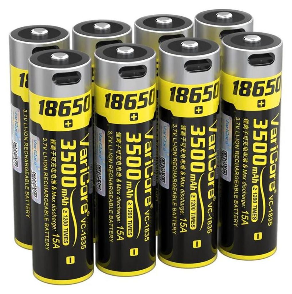 18650 Lithium-Ionen-Akku - VC-1835 USB-C - 3,7V >3500mAh - Wiederaufladbar per USB - Für Taschenlampe und Heimenergie - 8 Stück
