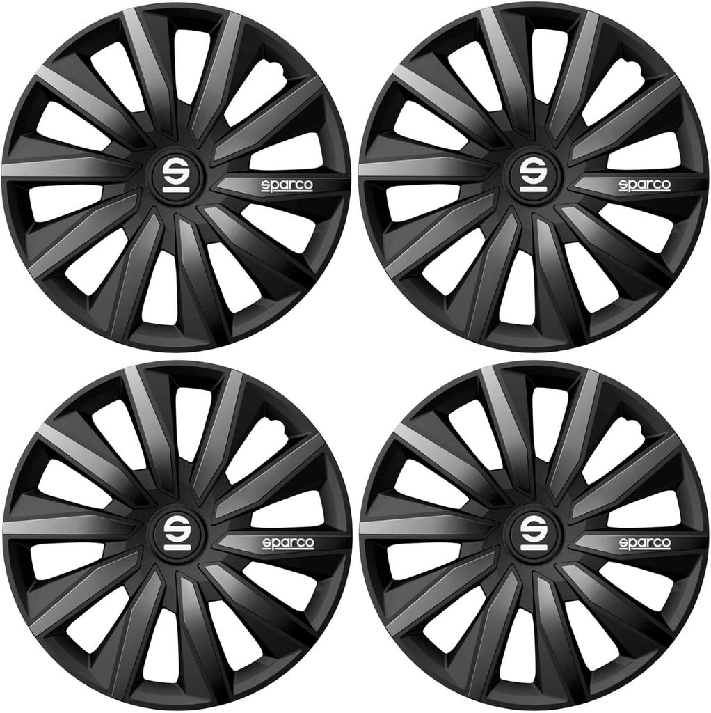 Radkappen 14 Zoll in Schwarz-Grau-Matt 4er-Satz sportliche Radzierblenden für Stahlfelgen universal