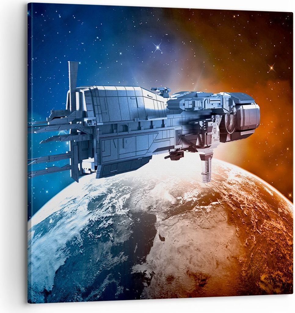 Bild auf Leinwand - Leinwandbild - Kosmos Sputnik - 60x60cm - Wand Bild - Wanddeko - Wandbilder - Leinwanddruck - Bilder - Kunstdruck - Wanddekorat...