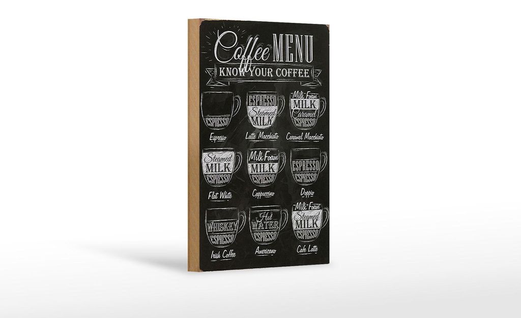 Holzschild Kaffee 12x18cm Coffee Menu Espresso Latte Flat