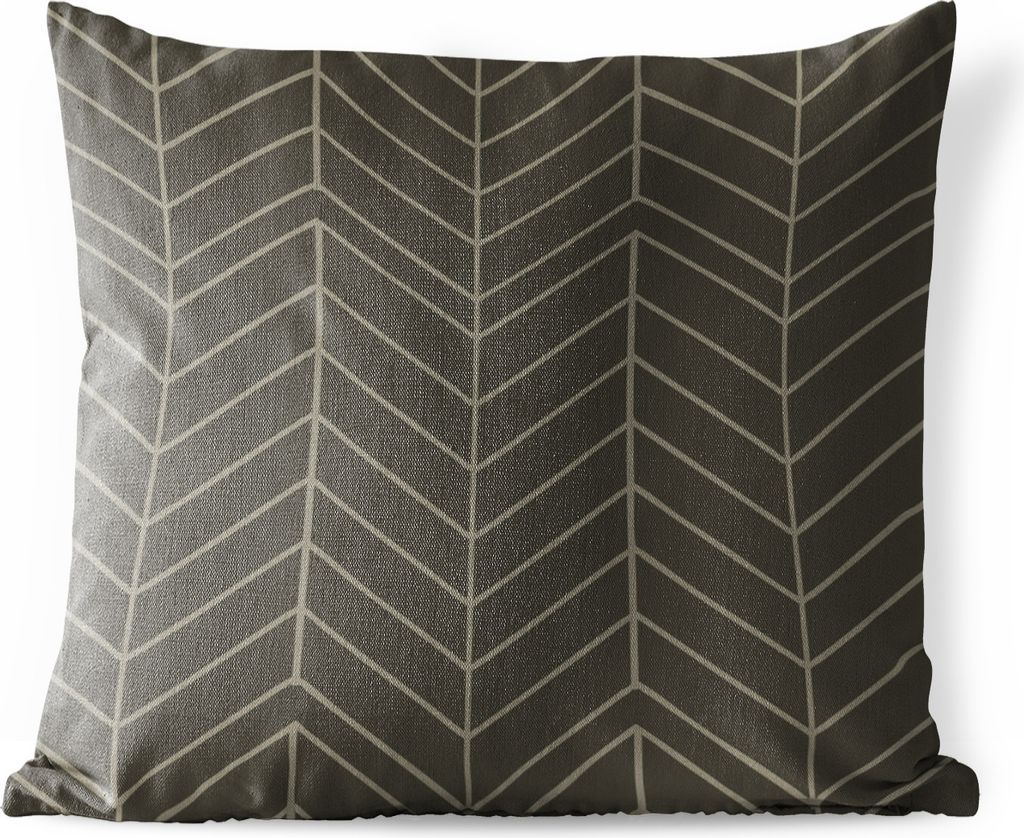 MuchoWow Outdoor Kissen - Linie - Muster - Grau - 60x60 cm - Wetterfest - Lounge Kissen - Dekoration - Schlaf Kissen