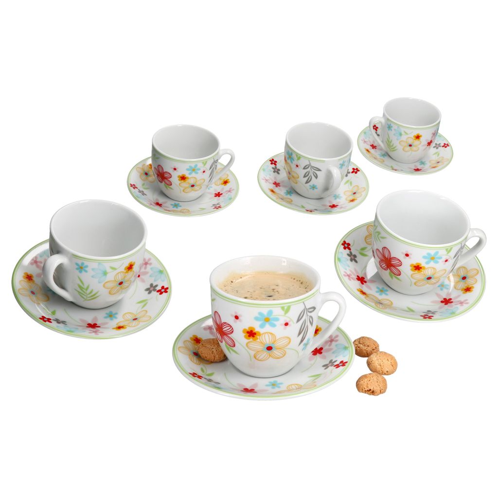 6er Set Variant Blümchen Kaffeetassen mit Untertassen für 6 Personen Porzellan Tee