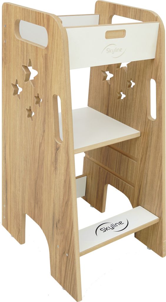 Skyline Steh und Lernturm Baby ab 1 Jahr Montessori Learning Tower Höhenverstellbar Tritthocker Kinder Indoor Möbel Kinderzimmer Trittschemel Kit...