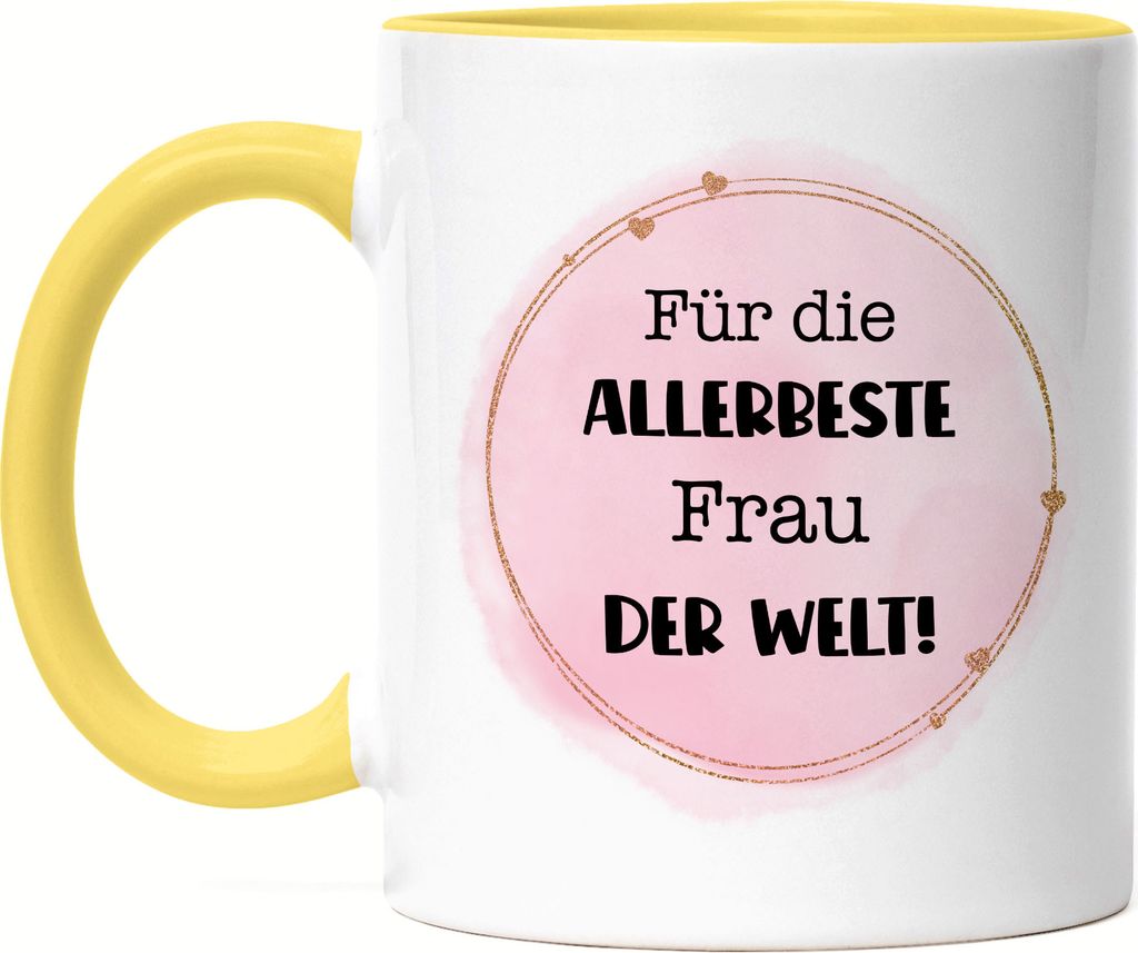 Für die allerbeste Frau der Welt Tasse Gelb Geschenkidee Produktbild 